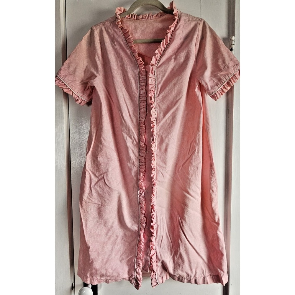 Vintage Dutchmaid ruffled trims snap button robe cotton womens 14 pink